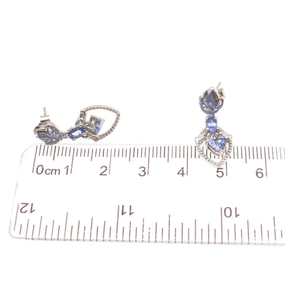 Chuck Clemency 925 Sterling Silver Real Multi-Cut Tanzanite Dangle Earrings