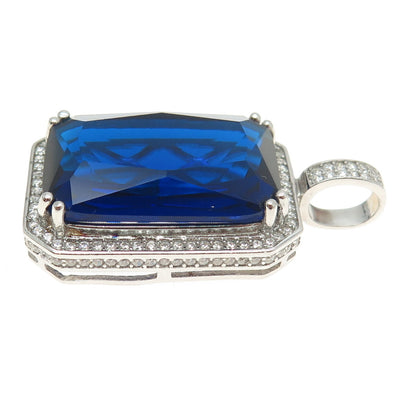 925 Sterling Silver Radiant-Cut Blue Glass & Round-Cut C Z Pendant