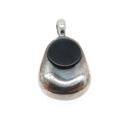 925 Sterling Silver Vintage Israel Real Black Onyx Modernist Minimalist Pendant