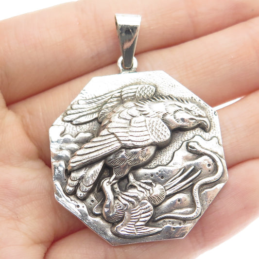 925 Sterling Silver Antique Chinese Export Snake & Eagle Storyteller Pendant