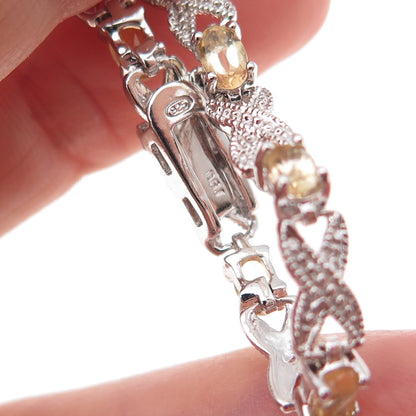 Dee Berkle Sterling Silver Real Diamond Accent & Citrine Infinity Bracelet 7.25"