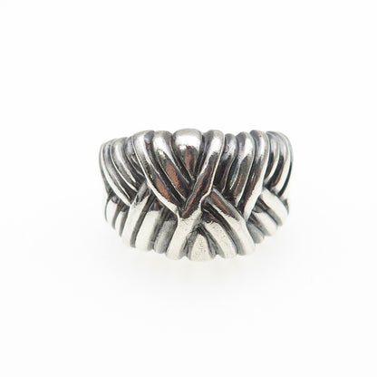 925 Sterling Silver Vintage Italy Modernist Ribbed Oxidized Ring Size 7.25