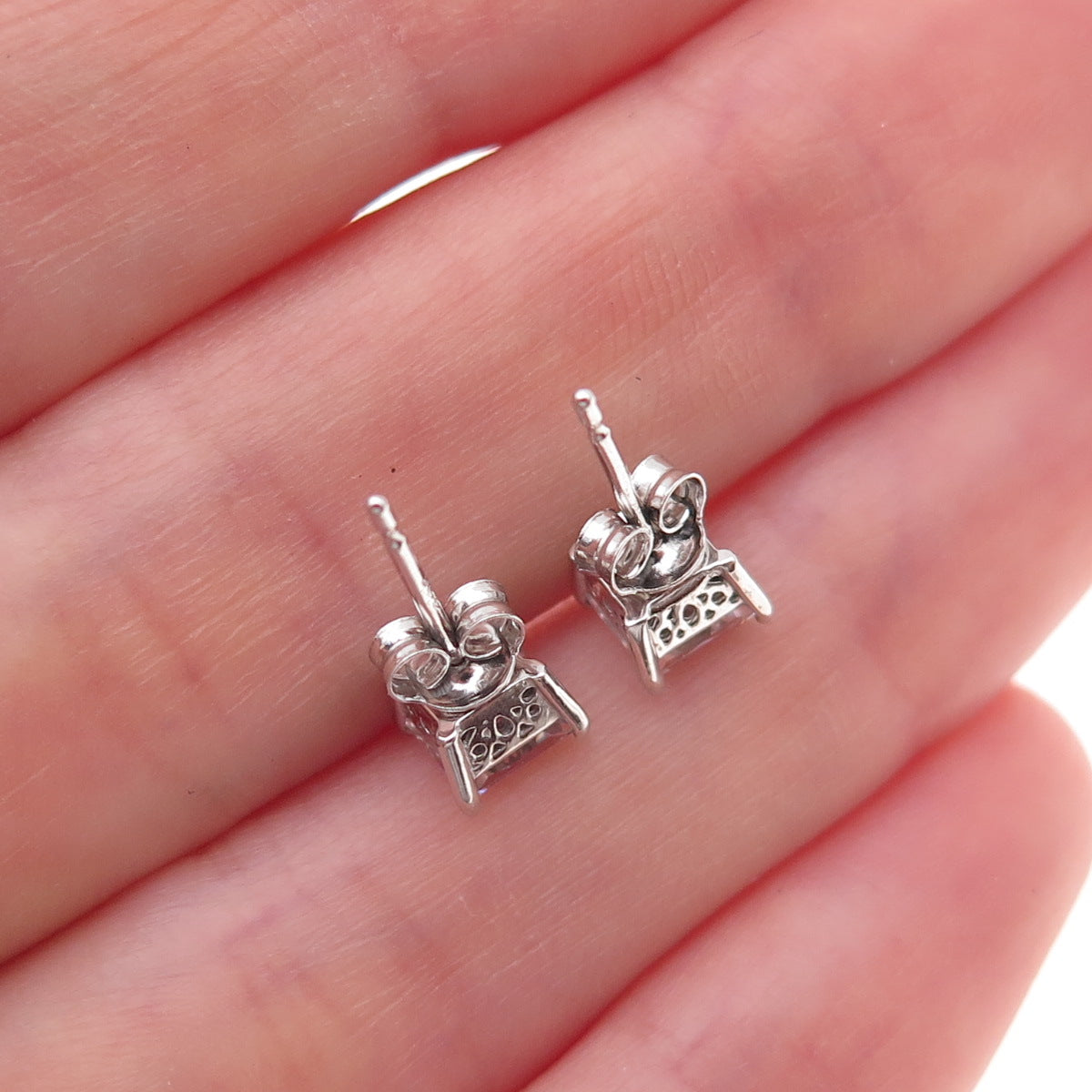 925 Sterling Silver Princess-Cut C Z Stud Earrings