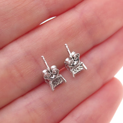 925 Sterling Silver Princess-Cut C Z Stud Earrings