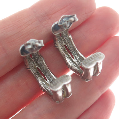 ECCLISSI 925 Sterling Silver Vintage Bamboo Hoop Oxidized Earrings