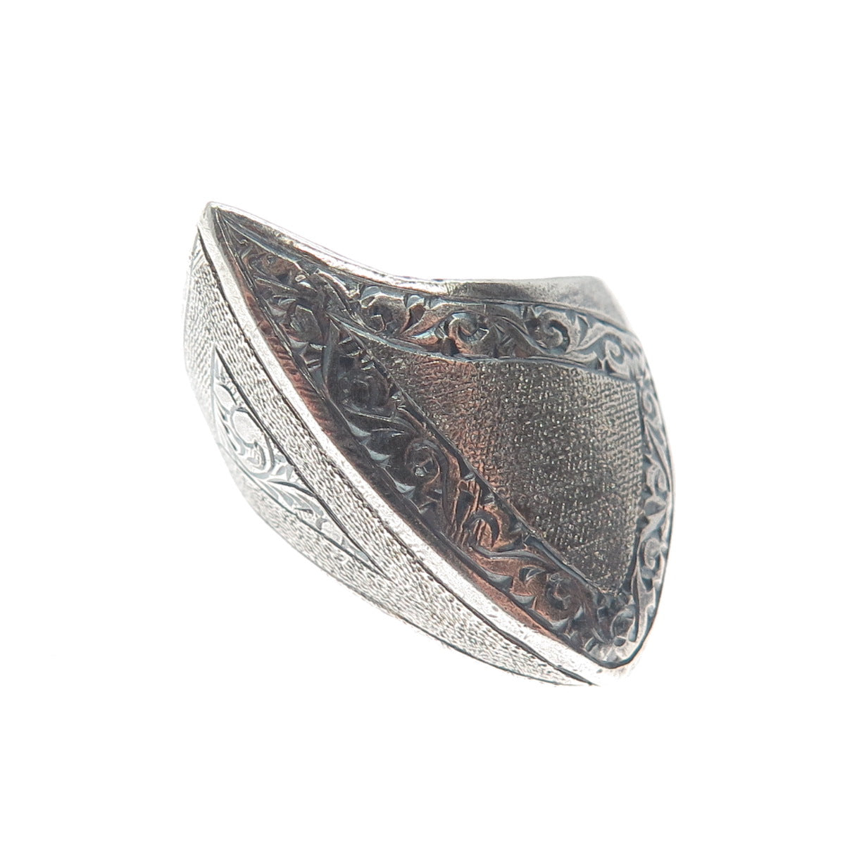 925 Sterling Silver Vintage JG Siam Engraved Modernist Oxidized Ring Size 8.25