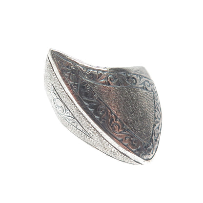 925 Sterling Silver Vintage JG Siam Engraved Modernist Oxidized Ring Size 8.25
