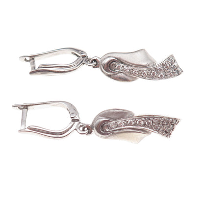 925 Sterling Silver Vintage Round-Cut C Z Aquarius Zodiac Dangle Earrings