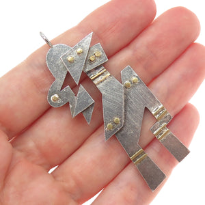 925 Sterling Silver 2-Tone Vintage Modernist Abstract Man Charm Pendant