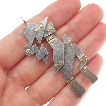 925 Sterling Silver 2-Tone Vintage Modernist Abstract Man Charm Pendant