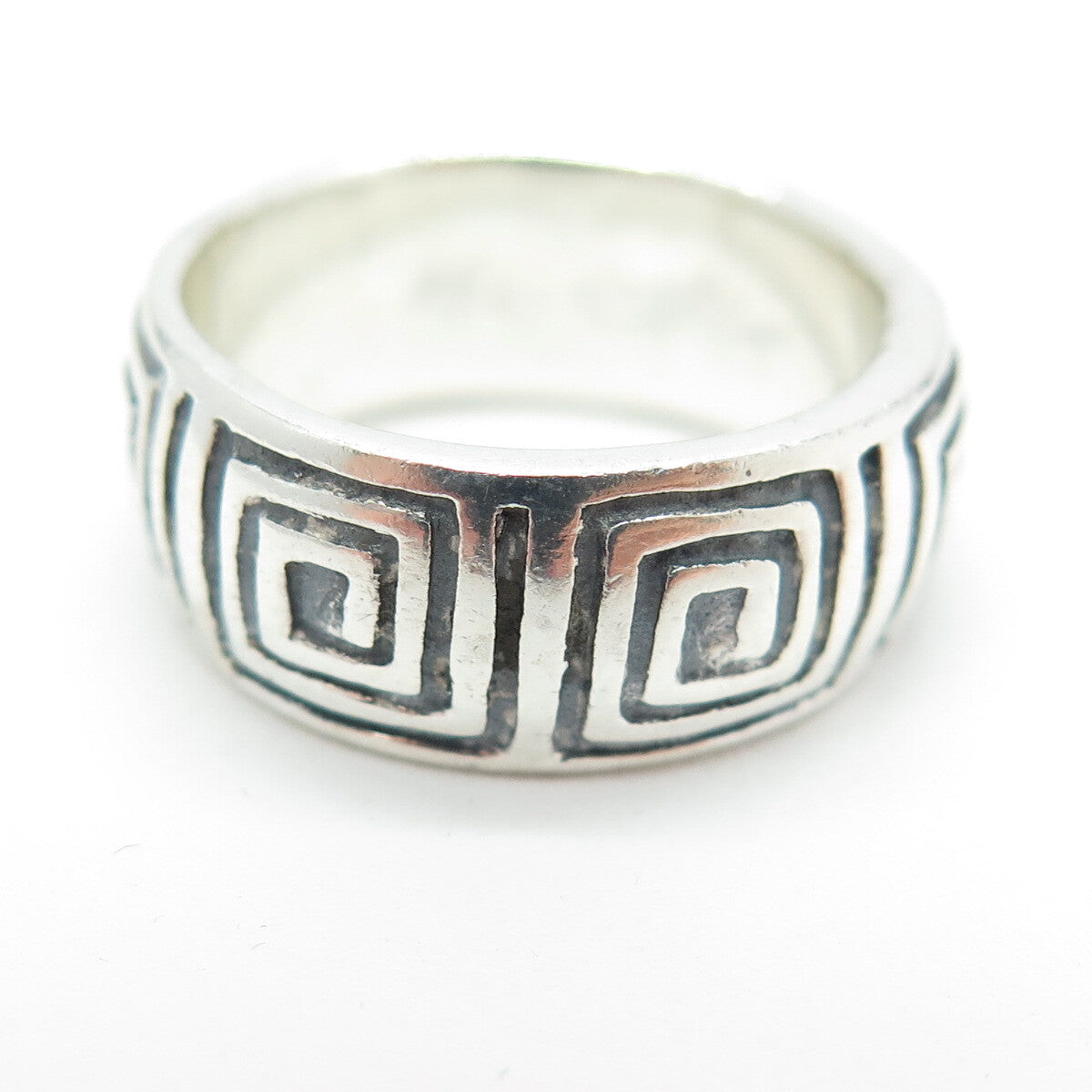 925 Sterling Silver Vintage Greek Maze Spiral Band Ring Size 7