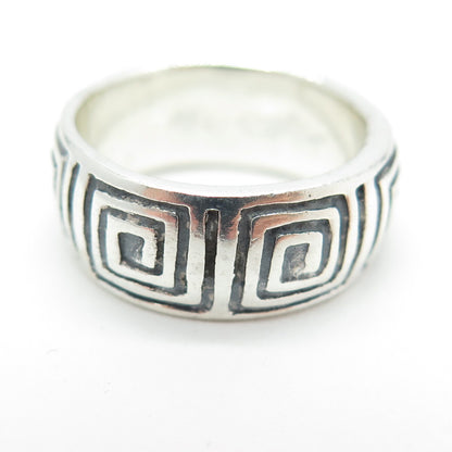 925 Sterling Silver Vintage Greek Maze Spiral Band Ring Size 7