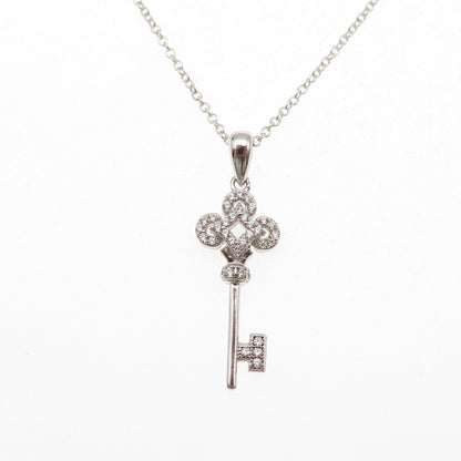925 Sterling Silver Round-Cut C Z Club Key Cable Chain Necklace 18"