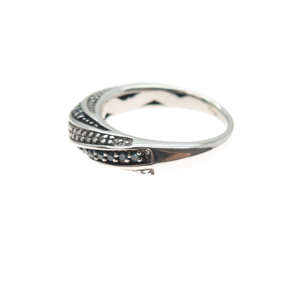 JANE SEYMOUR 925 Sterling Silver Real Blue & White Diamond Ring Size 5.25