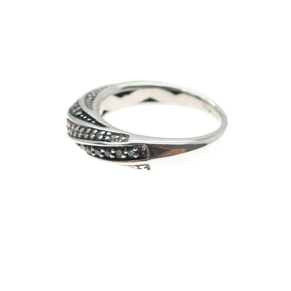JANE SEYMOUR 925 Sterling Silver Real Blue & White Diamond Ring Size 5.25