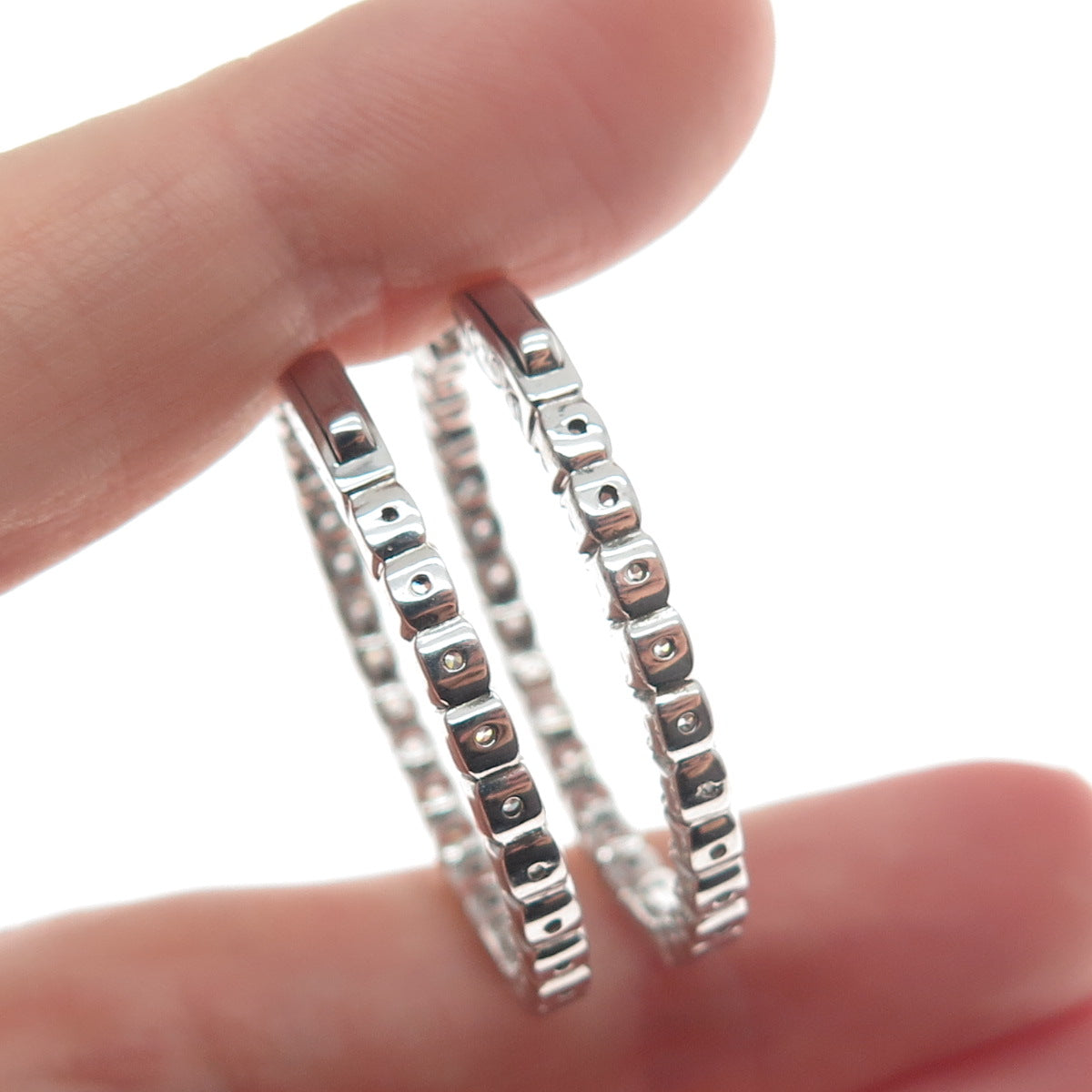 KLEO 925 Sterling Silver Round-Cut C Z In & Out Hoop Earrings