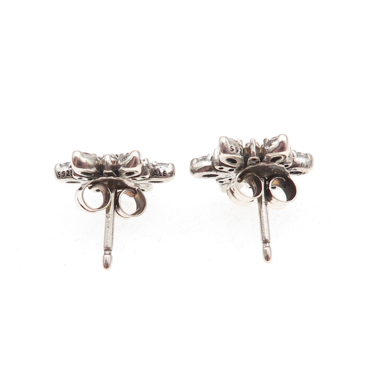 Pandora 925 Sterling Silver White & Blue C Z Sparkling Snowflake Stud Earrings
