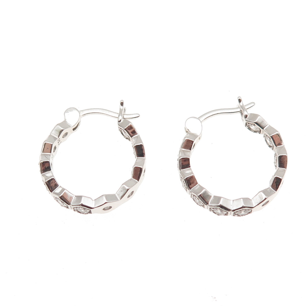 925 Sterling Silver Round-Cut C Z In & Out Hoop Earrings