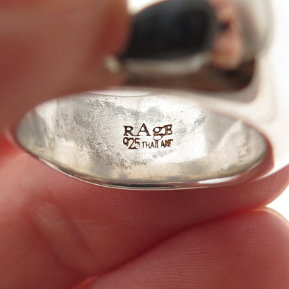 Rage 925 Sterling Silver Vintage Modernist Oxidized Ring Size 7