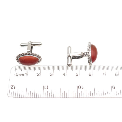 B.A. Ballou 925 Sterling Silver Vintage Real Carnelian Oxidized Cufflinks