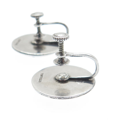 925 Sterling Silver Antique Art Deco Engraved Screw Back Earrings