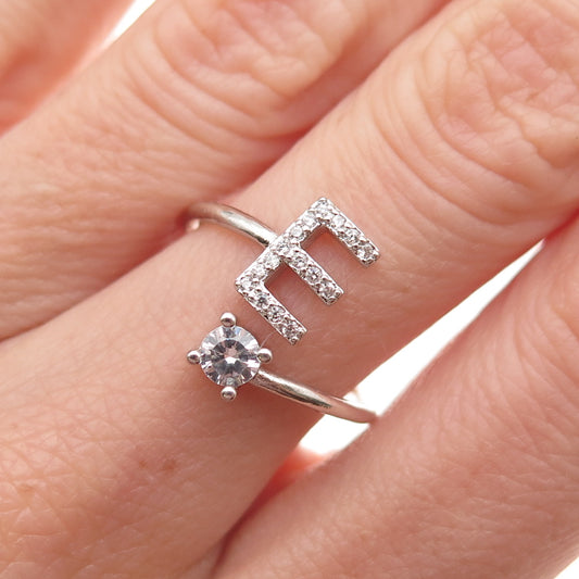 925 Sterling Silver Round-Cut C Z Letter E Initial Adjustable Ring Size 7.25