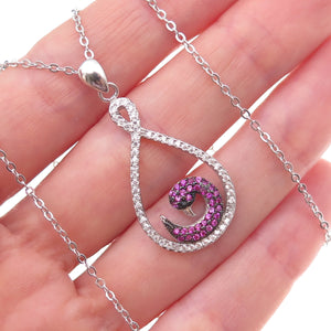 925 Sterling Silver Lab-Created Ruby Real White Topaz Swan Chain Necklace 18"