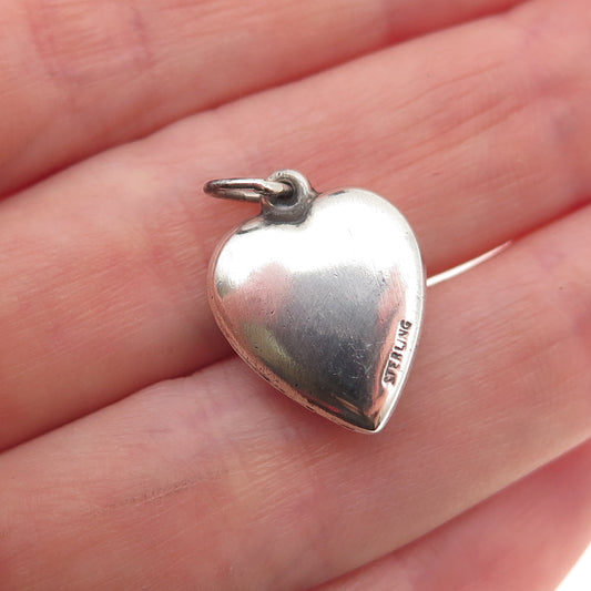 925 Sterling Silver Antique Art Deco Floral Heart Chatelaine Charm Pendant