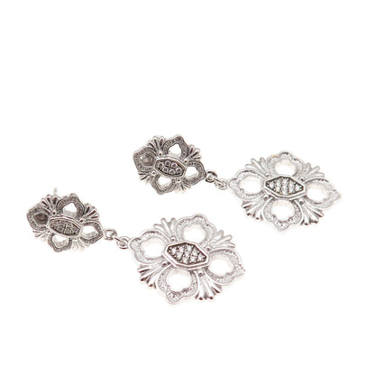 925 Sterling Silver Round-Cut C Z Floral Dangle Earrings