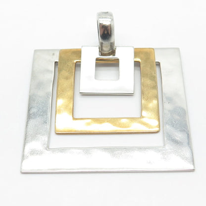925 Sterling Silver 2-Tone Vintage Robert Lee Morris Open Triple Square Pendant