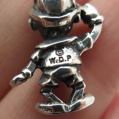 WALT DISNEY 925 Sterling Silver Antique Pinocchio 3D Charm Pendant