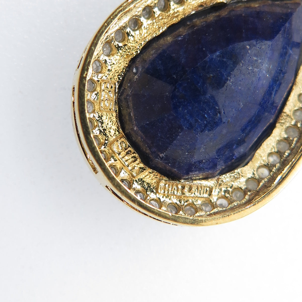 925 Sterling Silver Gold Plated Real Diamond & Sapphire Teardrop Dangle Earrings