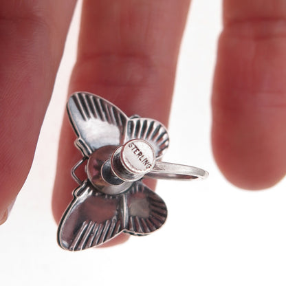 925 Sterling Silver Antique Art Deco Butterfly Repousse Screw Back Earrings