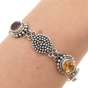 SUARTI BALI Sterling Vintage Prasiolite Amethyst Garnet & Citrine Bracelet 7.25"