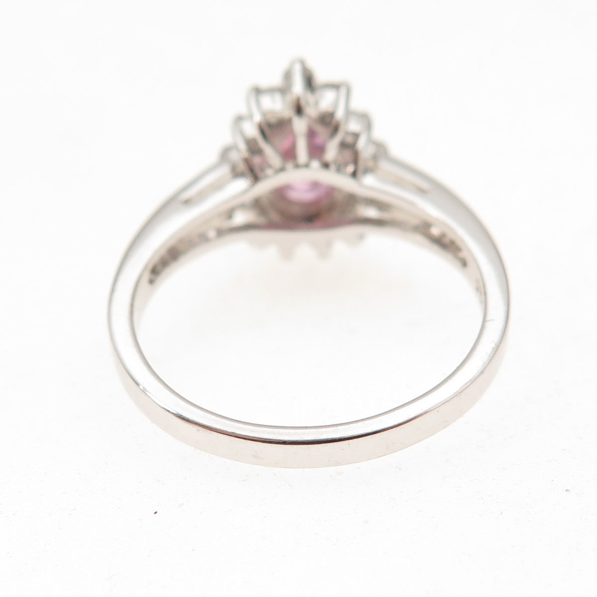Diadema 925 Sterling Silver Pear-Cut Pink & Round-Cut White C Z Ring Size 8