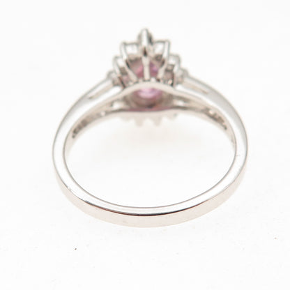 Diadema 925 Sterling Silver Pear-Cut Pink & Round-Cut White C Z Ring Size 8