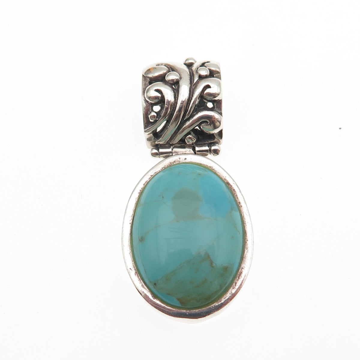 BARSE 925 Sterling Silver Vintage Real Tyrone Turquoise Floral Charm Pendant