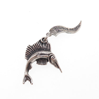 Pacific Jewelry 925 Sterling Silver Vintage Swordfish Oxidized Charm Pendant