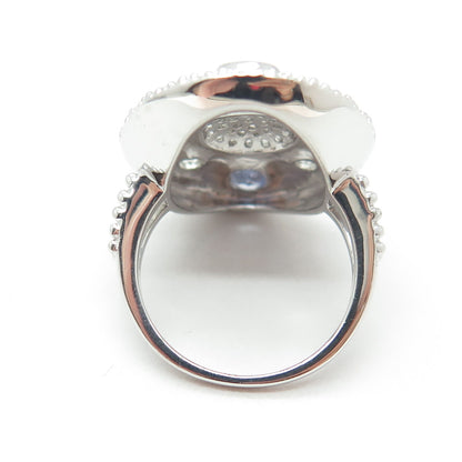 DSMK 925 Sterling Silver White Topaz & Tanzanite Gem Statement Ring Size 7.25