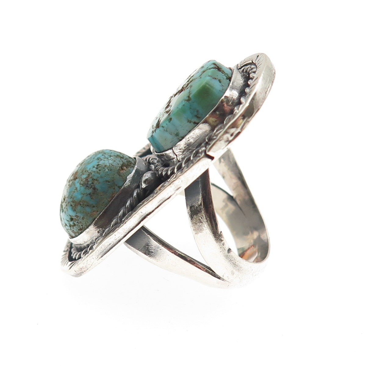 Old Pawn Sterling Silver Vintage Southwestern Turquoise Tribal Ring Size 7.25