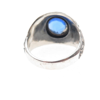 Uncas 925 Sterling Silver Vintage Blue C Z US Navy Ring Size 12