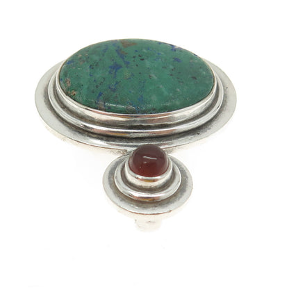 925 Sterling Silver Vintage Real Azurite & Carnelian Modernist Pendant