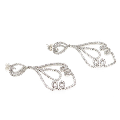 925 Sterling Silver Round-Cut C Z Ornate Dangle Earrings