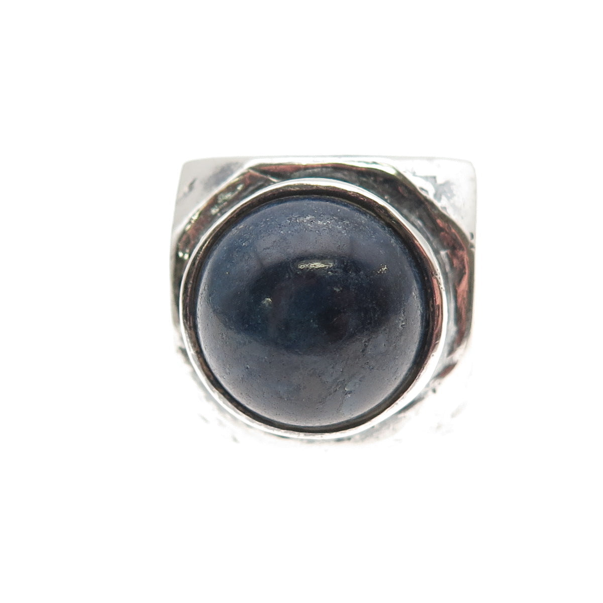 A. Skinder Sterling Silver Vintage Real Lapis Modernist Oxidized Ring Size 7.5