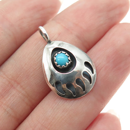 Old Pawn 925 Sterling Silver Bisbee Turquoise Snake Eye Bear Paw Tribal Pendant