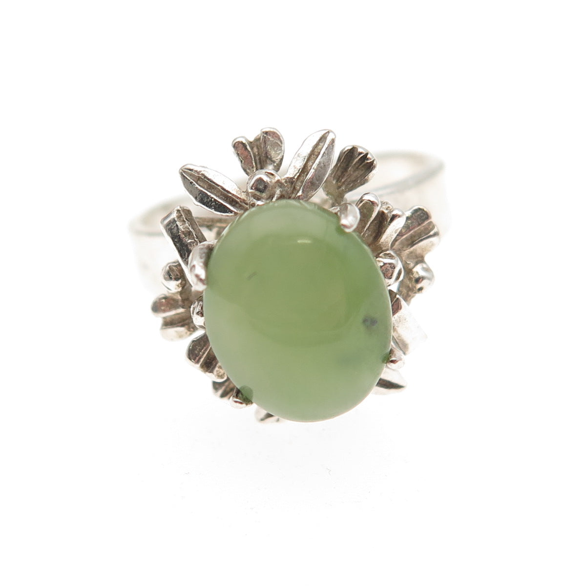 925 Sterling Silver Vintage Real Jade Modernist Ring Size 5.5