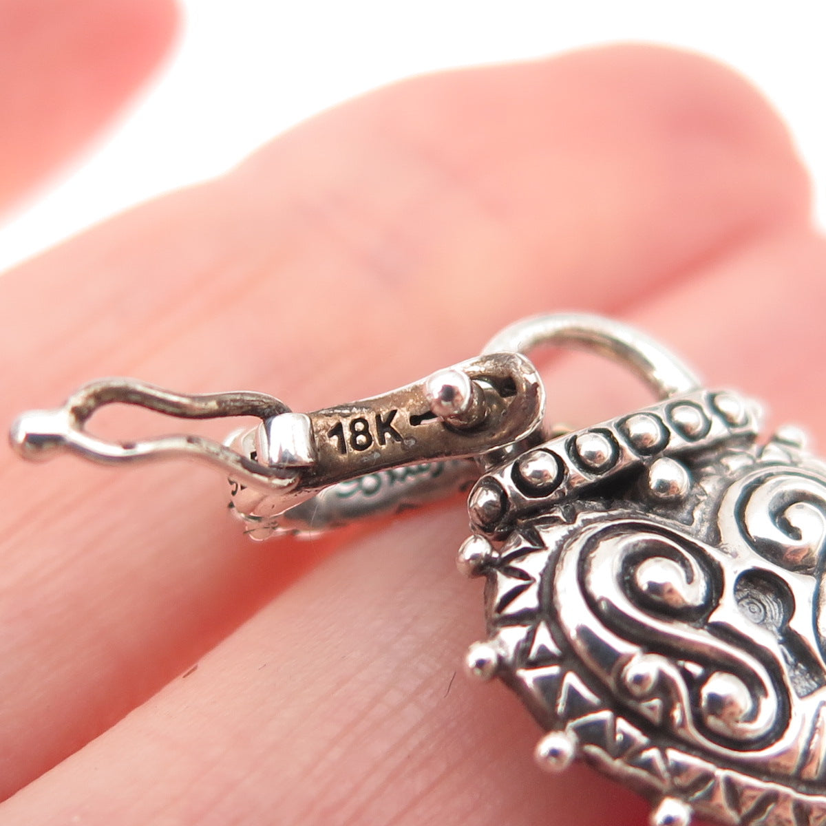 Barbara Bixby 925 Sterling Silver 18K Gold Floral Padlock Heart Charm Pendant