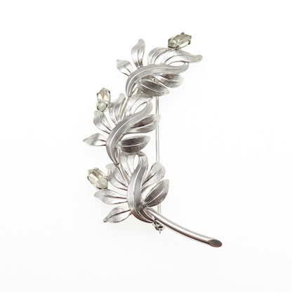 A&Z HAYWARD 925 Sterling Silver Antique Art Deco Rhinestone Floral Pin Brooch