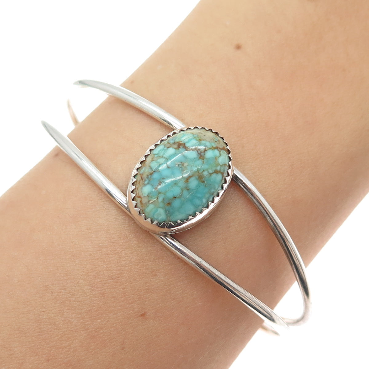 JACK TOM NAVAJO Old Pawn Sterling Peacock Turquoise Adjustable Bracelet 6.25"