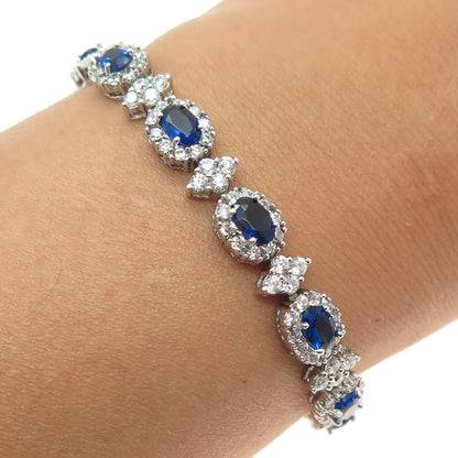 AMC Jewelry 925 Sterling Silver Nano Blue Sapphire & C Z Bohemian Bracelet 8"